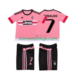 Camisola Juventus Cristiano RONALDO 7 2015 2016 Retro Criança Equipamento Segundo Manga Curta